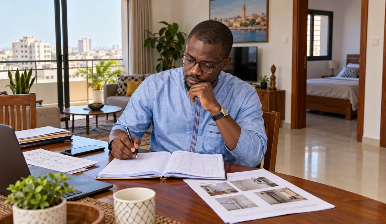 Un propriétaire examine le suivi de ses biens locatifs dans un appartement à Dakar