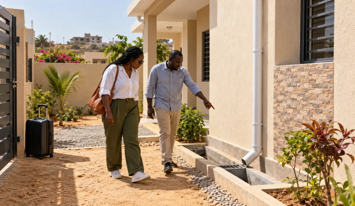 Investisseuse de la diaspora inspectant une maison près de Dakar
