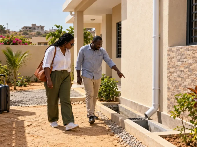 Investisseuse de la diaspora inspectant une maison près de Dakar