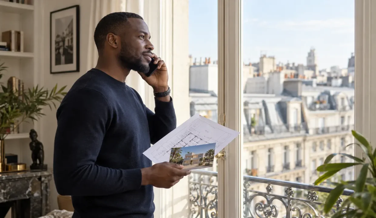 Membre de la diaspora préparant un achat immobilier au Sénégal depuis la France