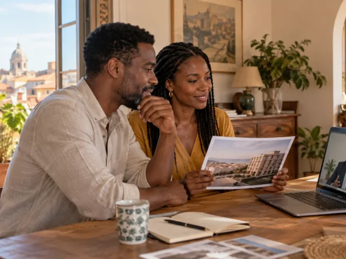 Couple de la diaspora préparant un achat immobilier au Sénégal depuis l’Italie