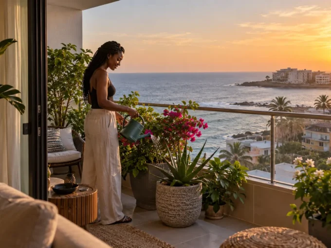 Balcon d’un appartement à louer aux Almadies avec vue sur la mer