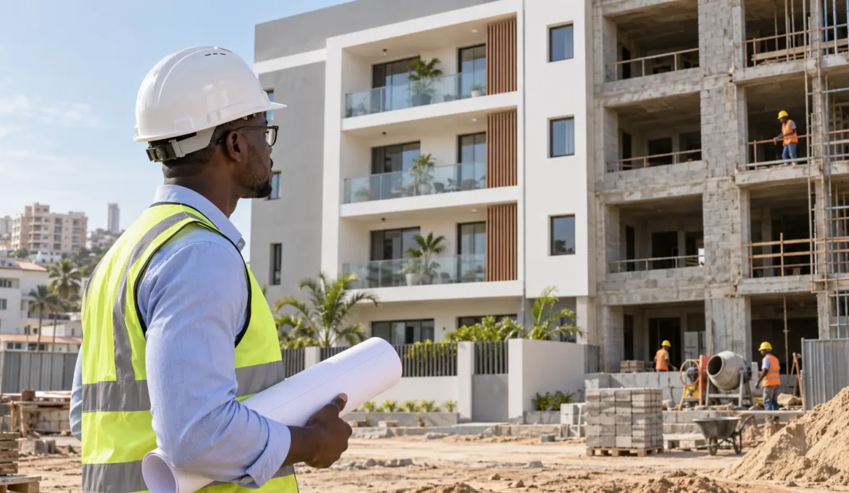 Architecte suivant l’avancement d’un programme immobilier neuf au Sénégal