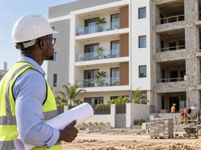 Architecte suivant l’avancement d’un programme immobilier neuf au Sénégal