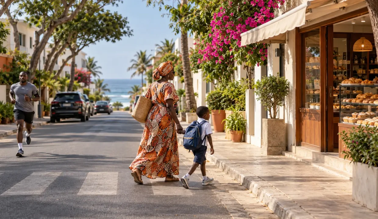 Vie quotidienne dans une rue résidentielle des Almadies à Dakar