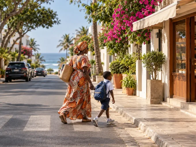 Vie quotidienne dans une rue résidentielle des Almadies à Dakar