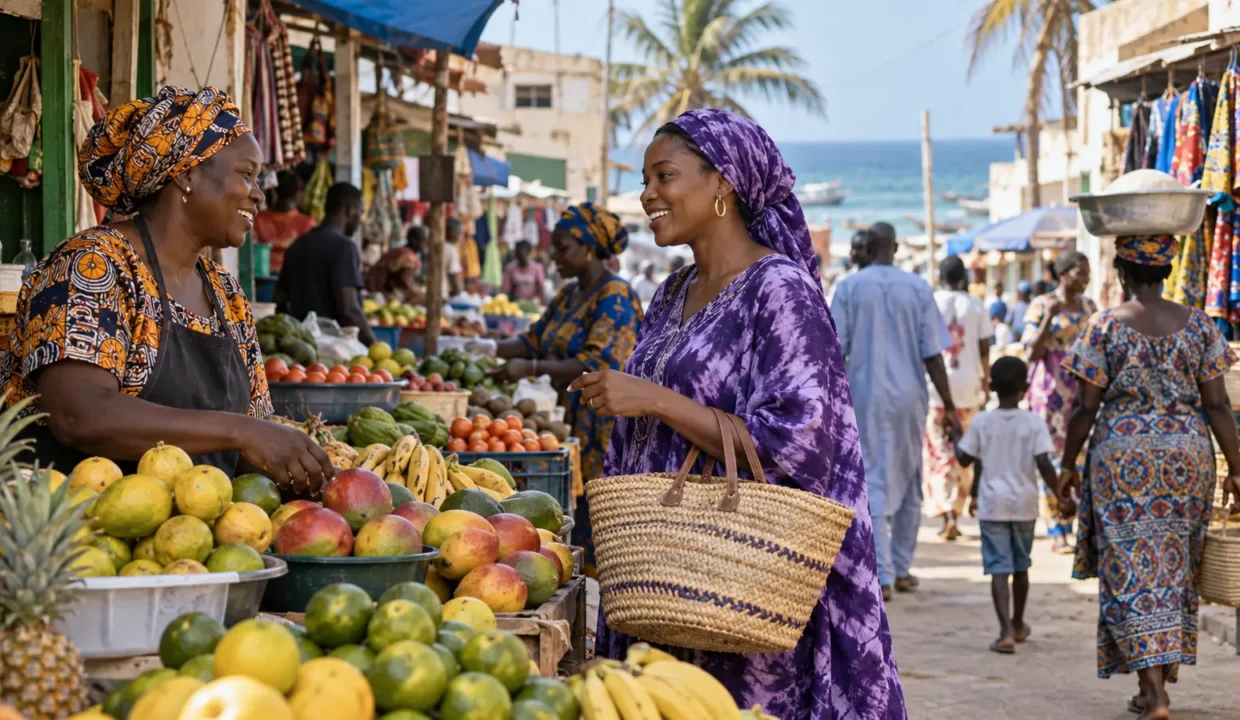 Scène de marché animée dans le quartier de Yoff à Dakar