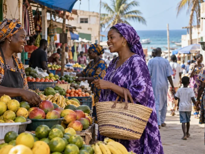Scène de marché animée dans le quartier de Yoff à Dakar