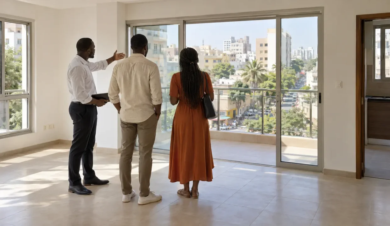 Couple visitant un appartement à louer à Liberté 6, Dakar