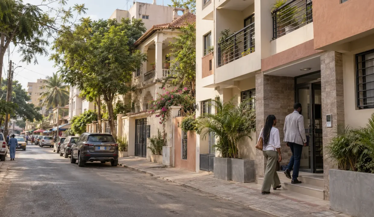 Locataires visitant un immeuble résidentiel à Sacré-Cœur à Dakar