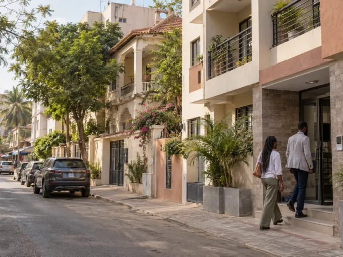 Locataires visitant un immeuble résidentiel à Sacré-Cœur à Dakar