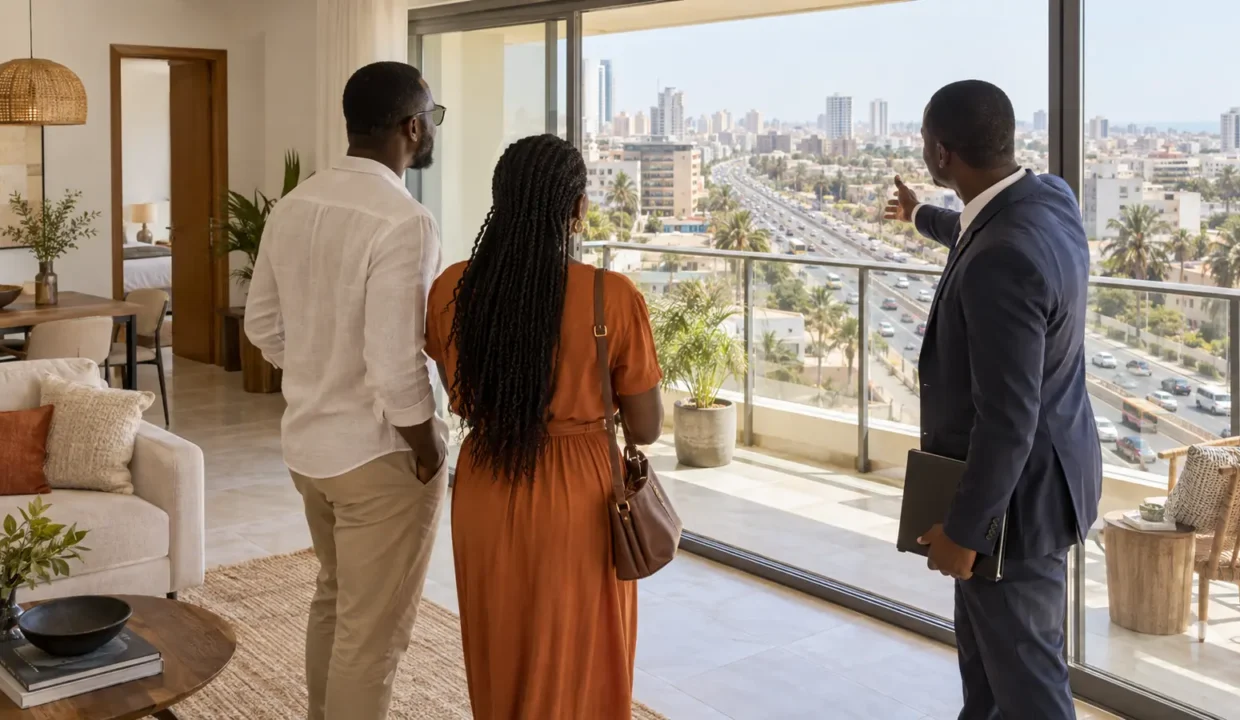 Couple visitant un appartement à louer près de la VDN à Dakar