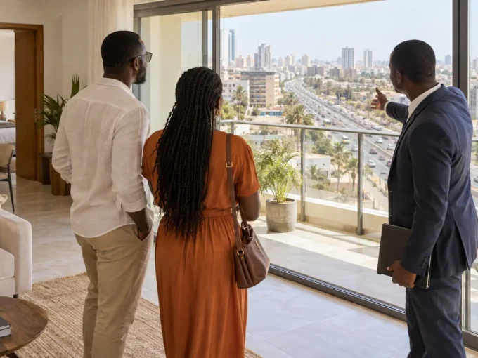 Couple visitant un appartement à louer près de la VDN à Dakar