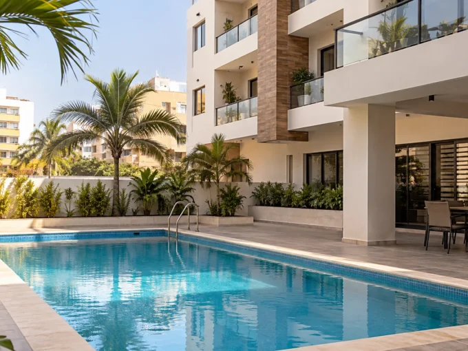 Piscine partagée d’une résidence locative à Dakar