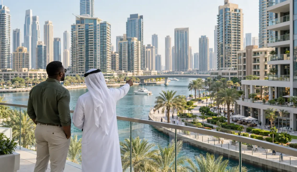 Investisseur africain découvrant un quartier résidentiel de Dubaï