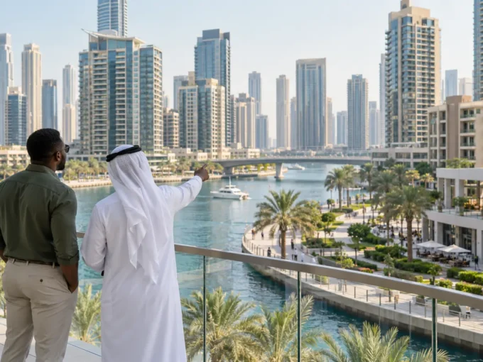 Investisseur africain découvrant un quartier résidentiel de Dubaï