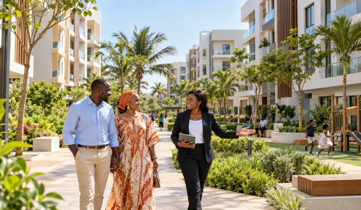 Couple visitant un programme résidentiel moderne de Senegindia au Sénégal