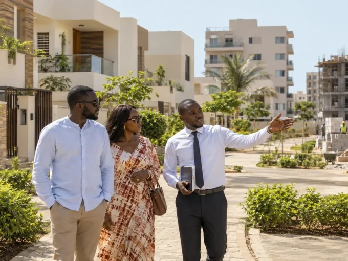 Couple visitant un programme résidentiel au Sénégal
