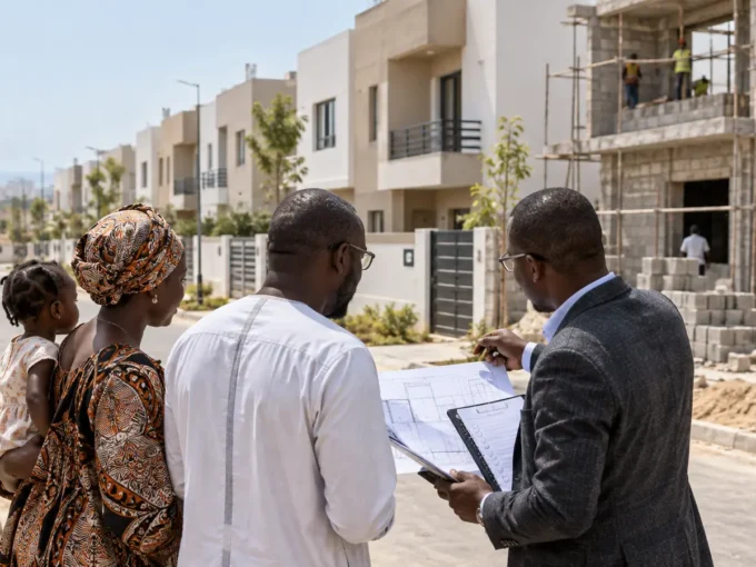 Famille vérifiant un programme immobilier neuf au Sénégal