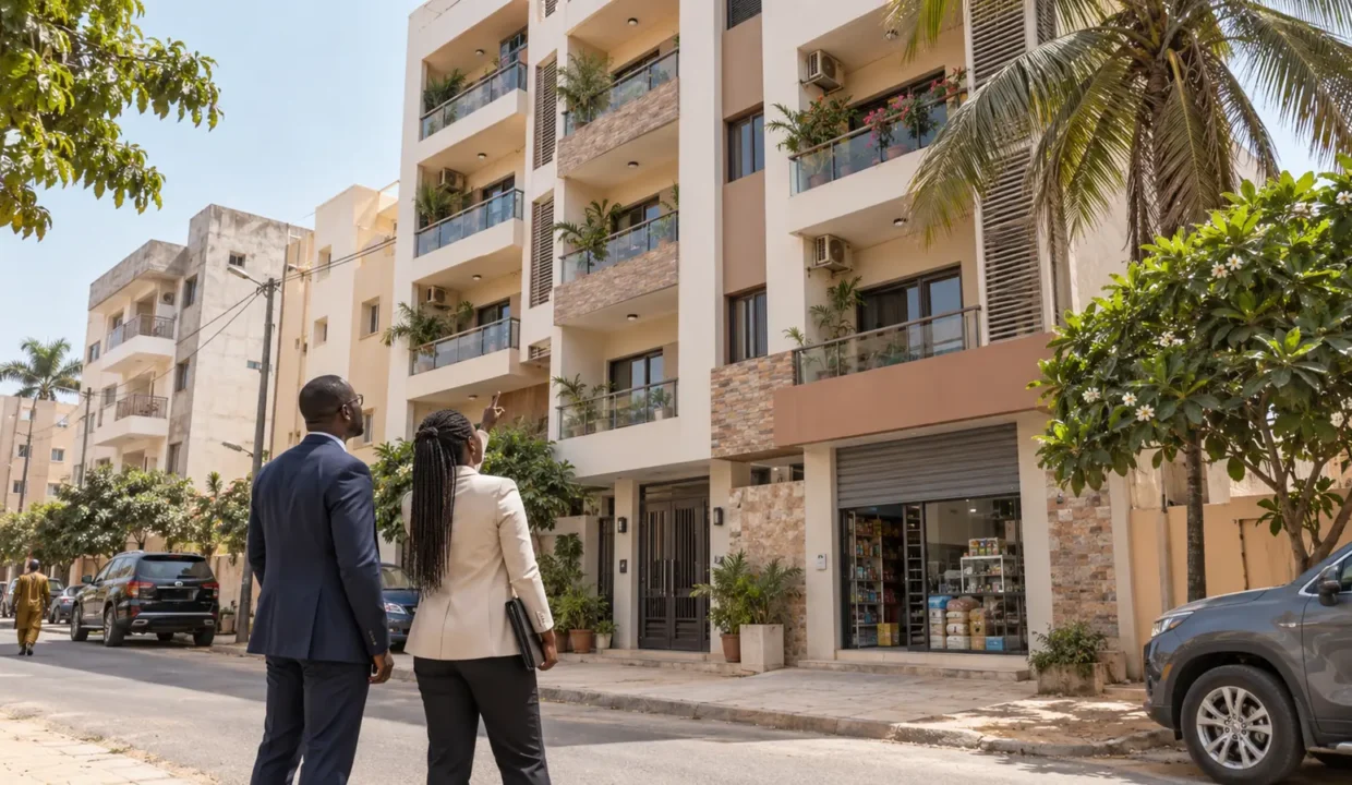 Investisseurs inspectant un immeuble de rapport à Dakar