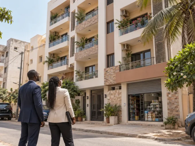 Investisseurs inspectant un immeuble de rapport à Dakar