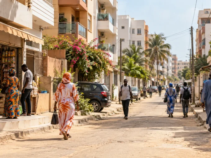 Scène de vie résidentielle illustrant la Cité Biagui à Yoff, Dakar