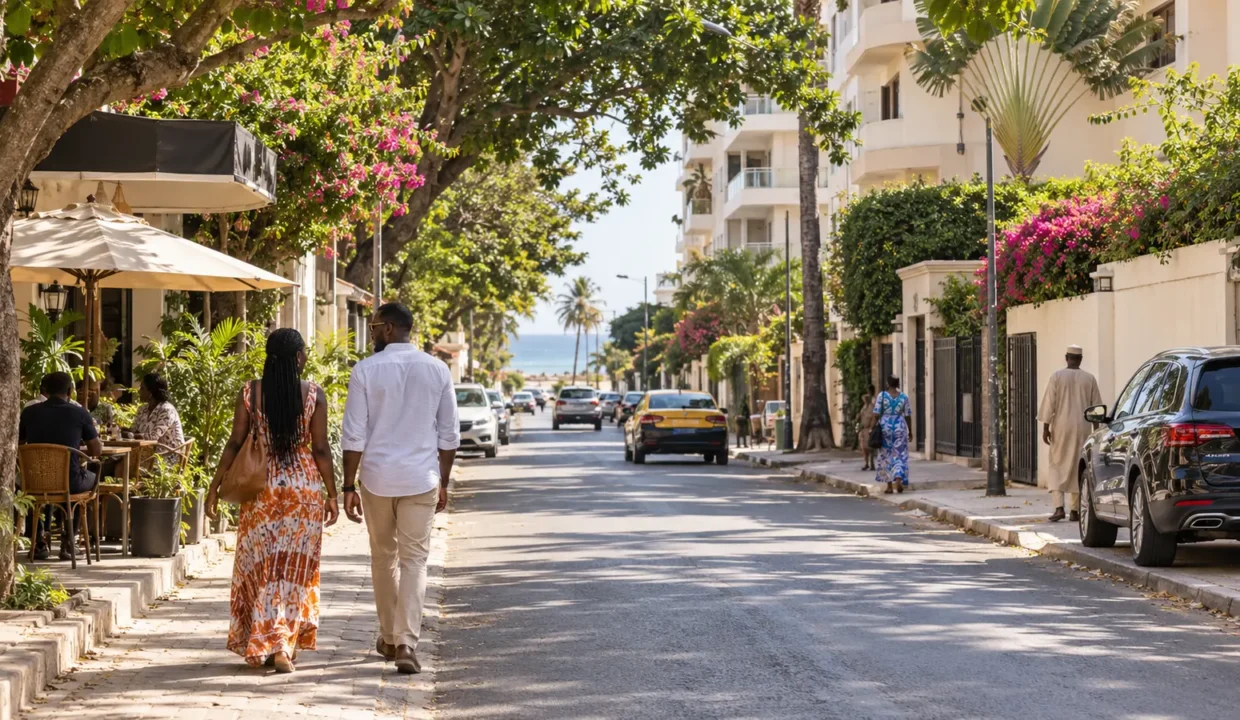Promenade dans une rue résidentielle de Fann à Dakar