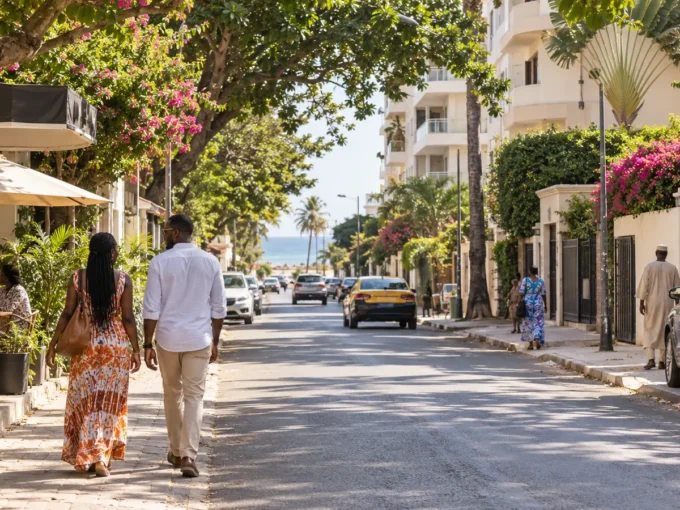 Promenade dans une rue résidentielle de Fann à Dakar